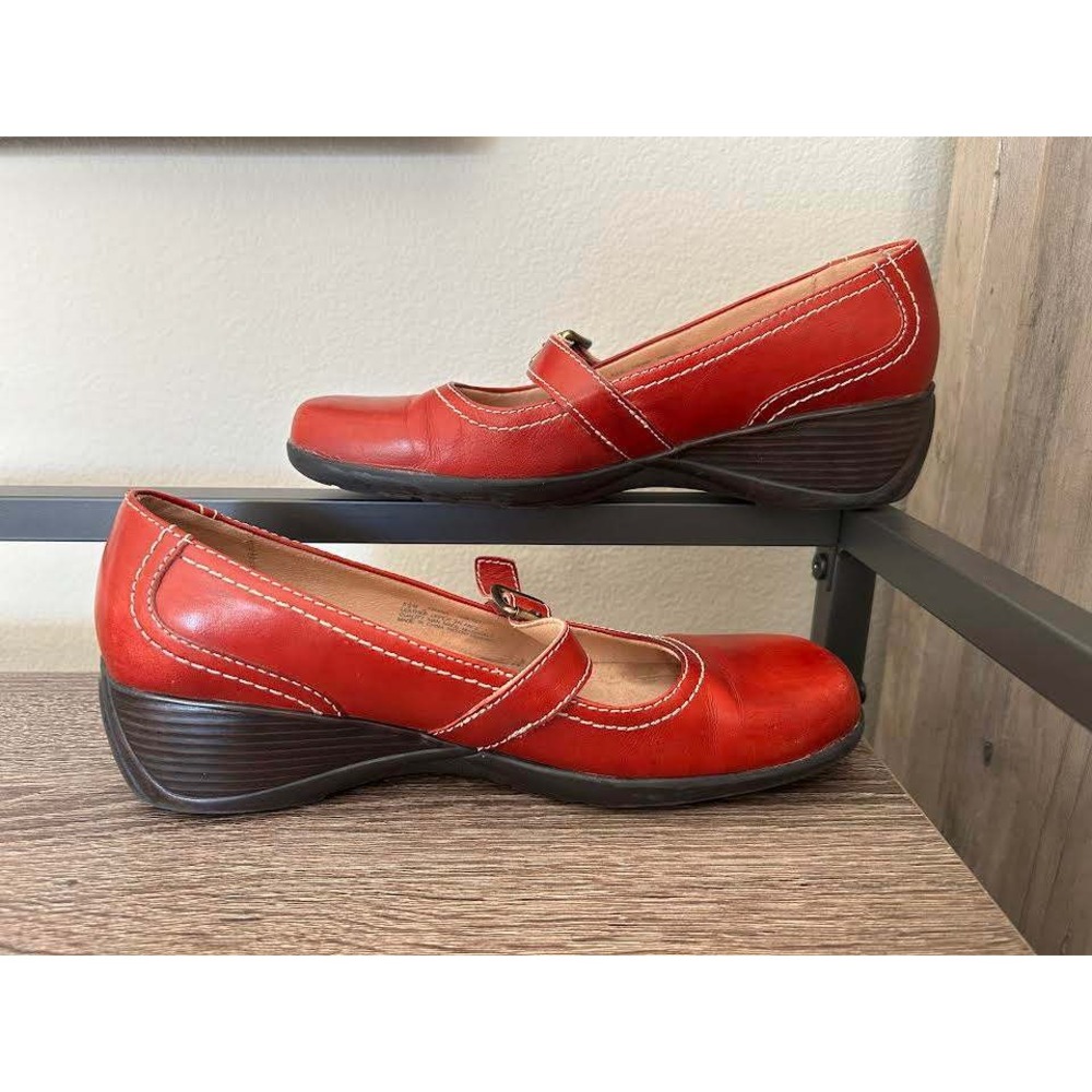 Naturalizer Ashina Red Leather Mary Jane Wedge Pumps Womens 8.5 M Square Toe